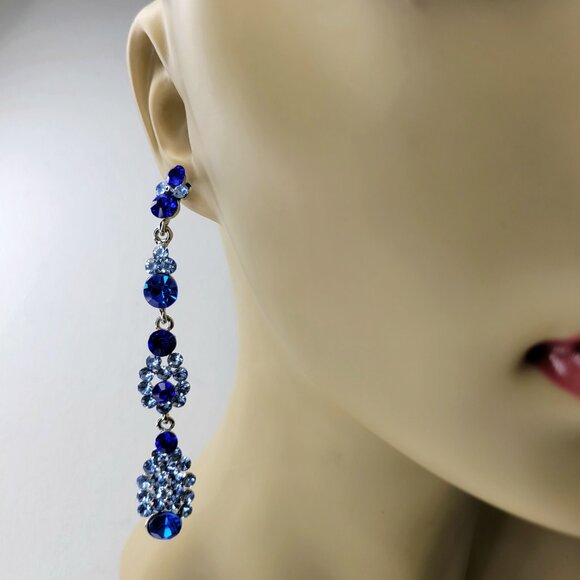 Blue Crystal Chandelier Earrings - Picture 4 of 7